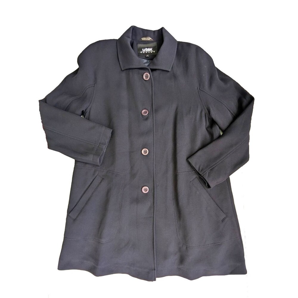 Utex Design Navy Long Blazer Jacket Womens Size 10 Button Front Career